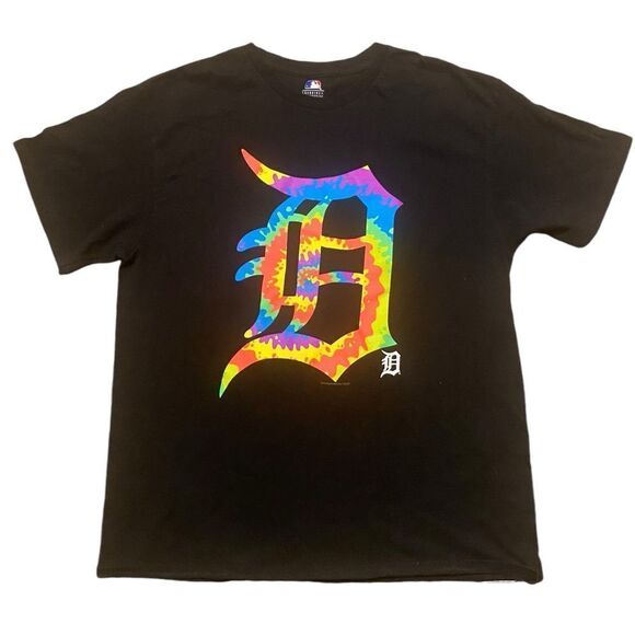 Detroit Tigers Tie Dye Logo MLB Graphic T Shirt Size Large - Picture 1 of 4